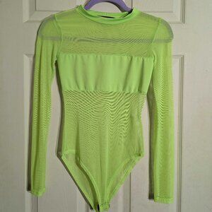 VIBE Sportswear Neon Green Bodysuit, Sleek & Stretchy Statement - XS XSmall